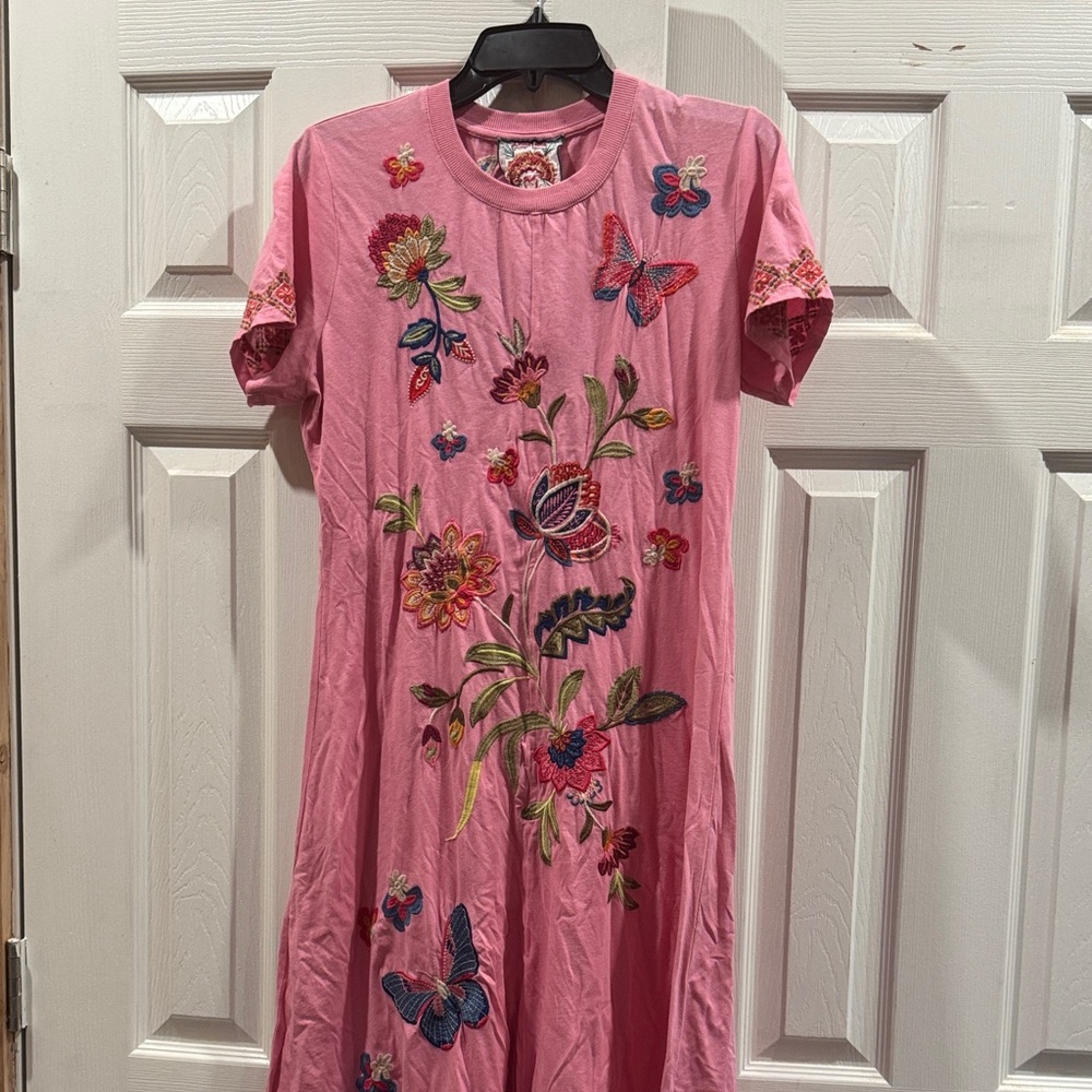 Johnny Was Pink Floral Embroidered Maxi Dress